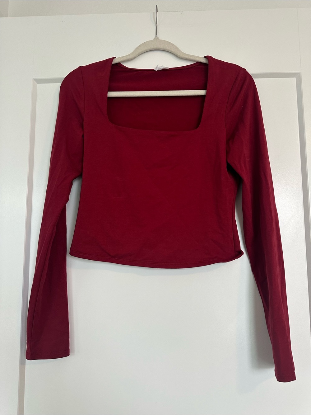 Garage Square Neck Long Sleeve Top - Burgundy